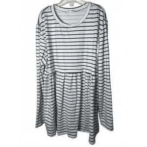 Ecouaer Blouse Top Womens 2XL Black White Striped Long Sleeve Casual EUC Flowy